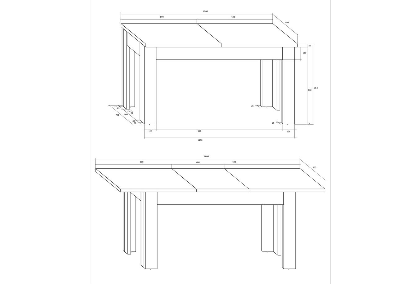 Jatkettava ruokapöytä Cobhy 120-160x80 cm kuvasuurennos