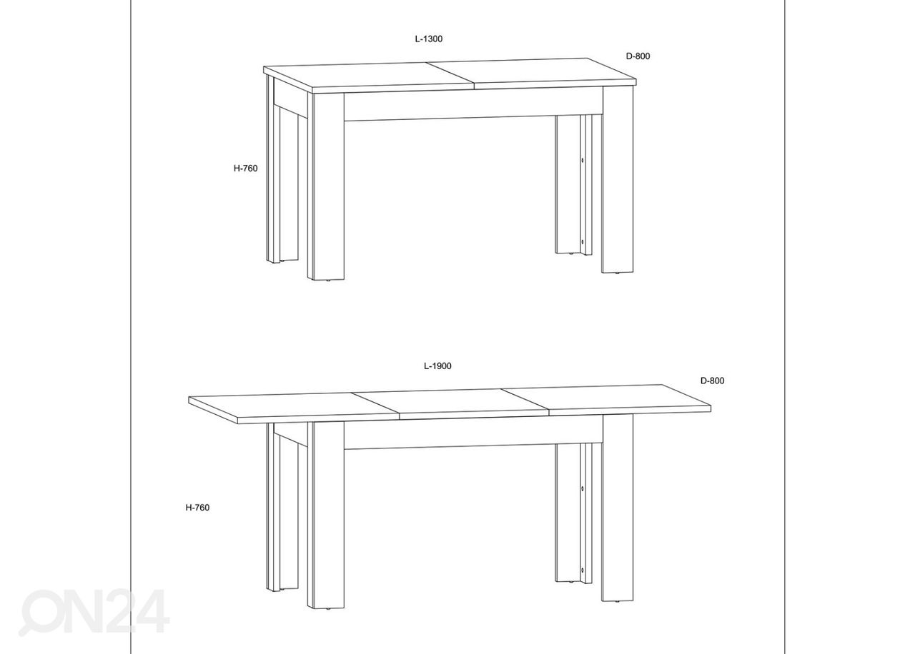 Jatkettava ruokapöytä Goleen 130-190x80 cm kuvasuurennos