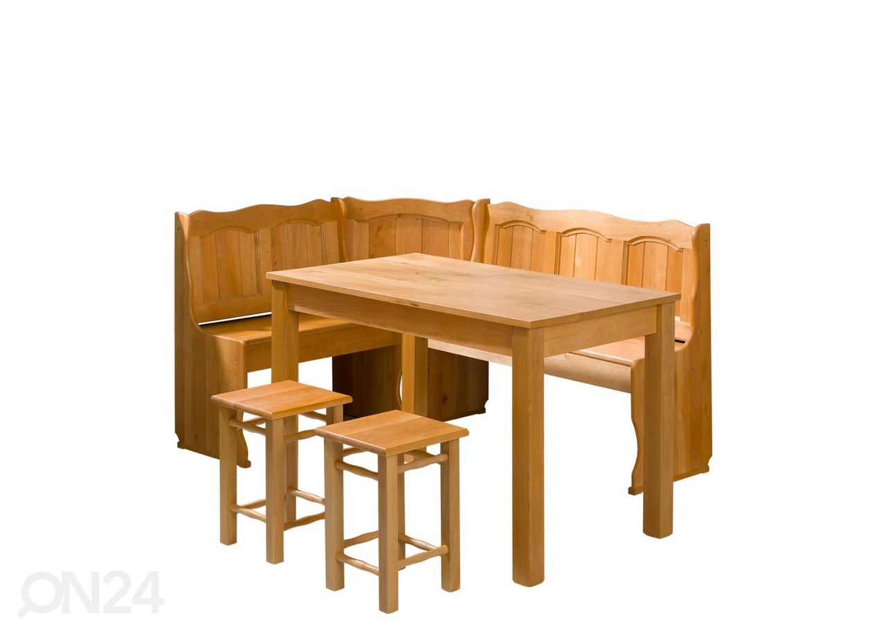 Keittiön kulmapenkki, tuolit ja pöytä kuvasuurennos