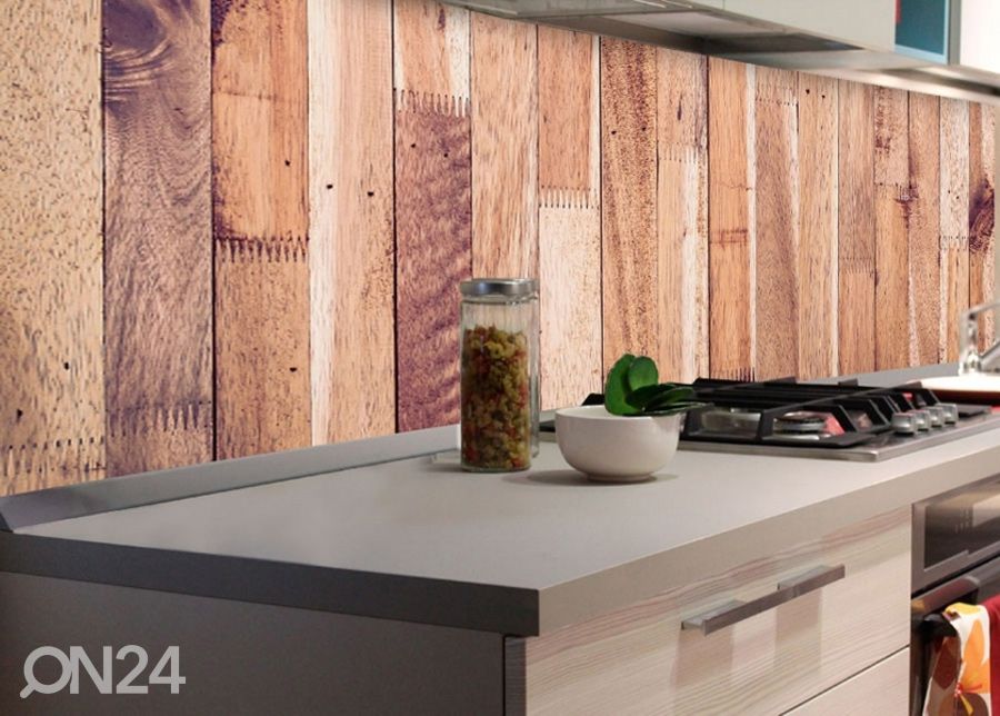 Keittiön välitila Timber wall 180x60 cm kuvasuurennos