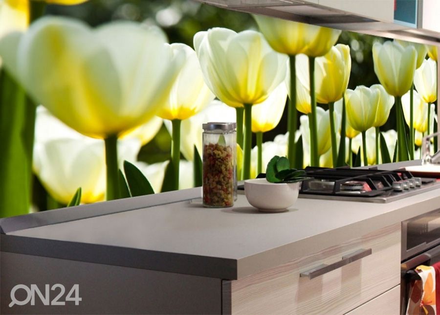 Keittiön välitila White tulips 180x60 cm kuvasuurennos