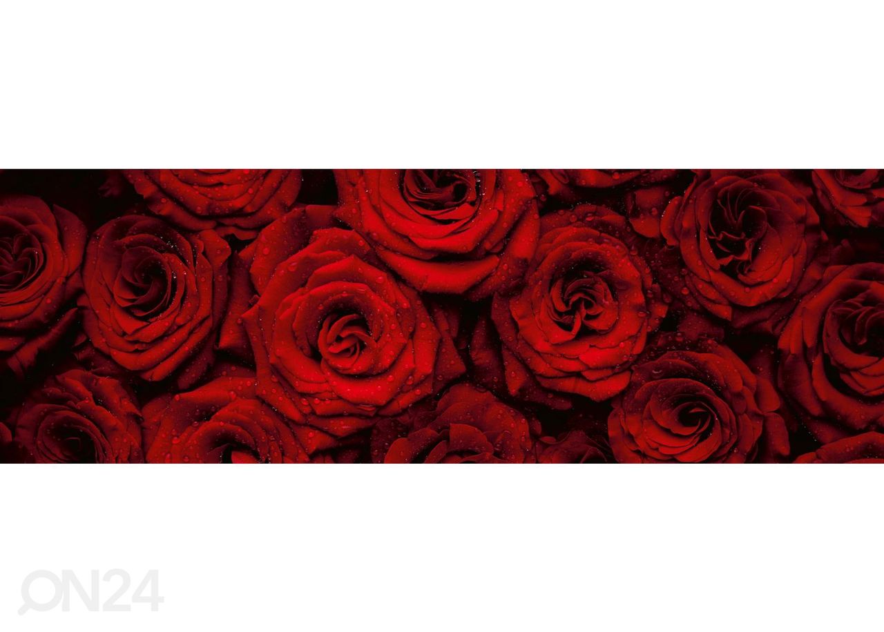 Keittiön välitilan tapetti Beautiful Red Roses 180x60 cm kuvasuurennos