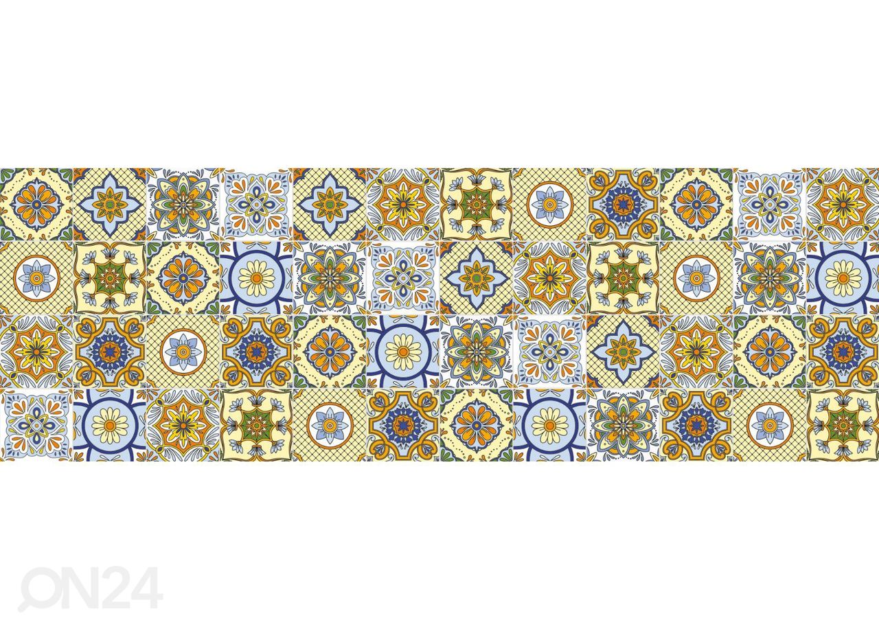 Keittiön välitilan tapetti Ornamental Tiles Yellow 180x60 cm kuvasuurennos