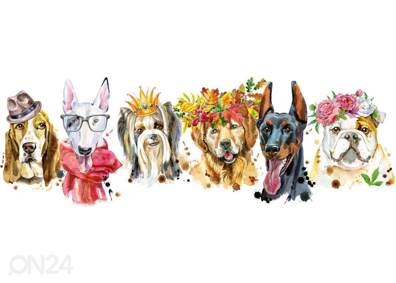 Keittiön välitilan tapetti Portraits of dogs 180x60 cm kuvasuurennos