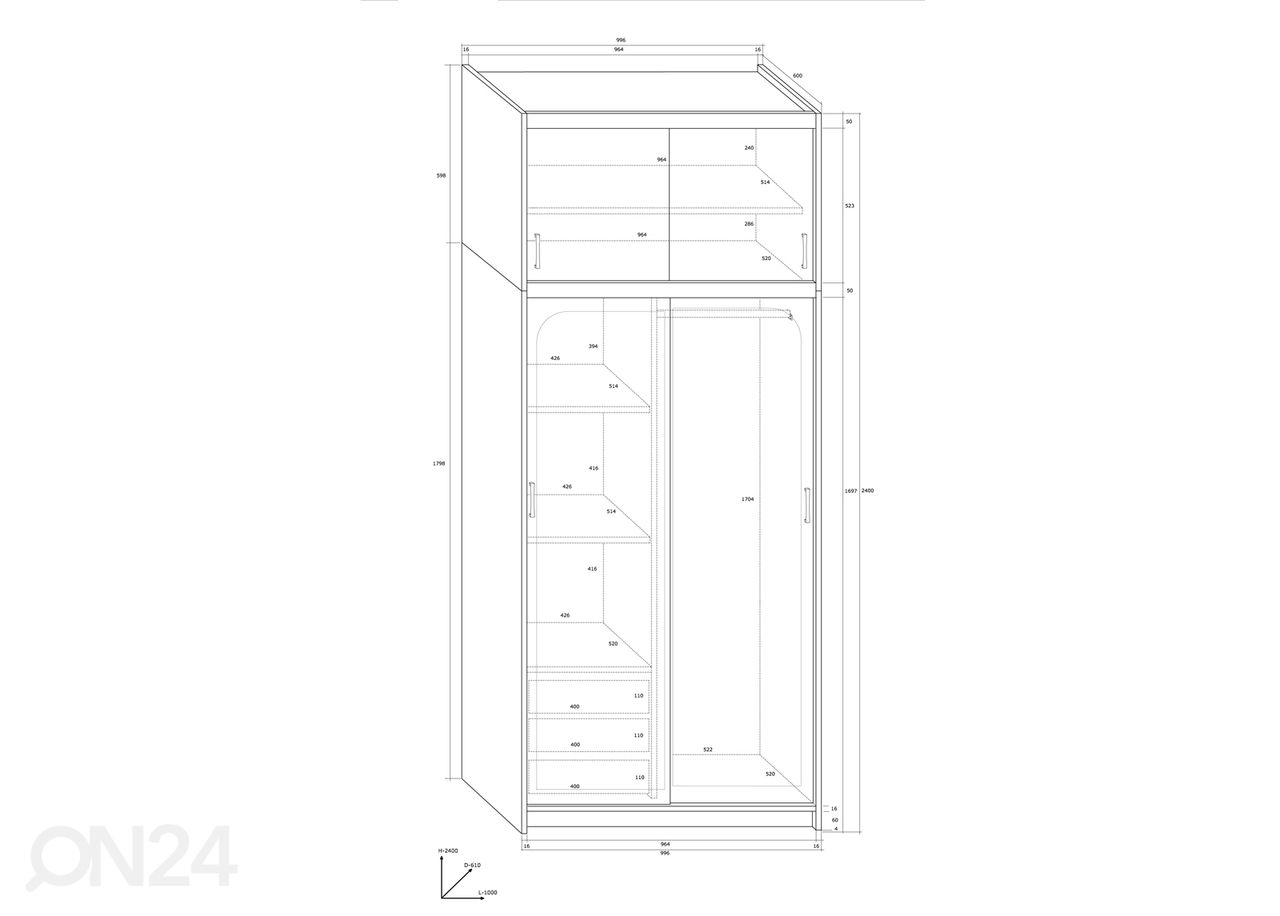 Liukuovikaappi 100 cm kuvasuurennos