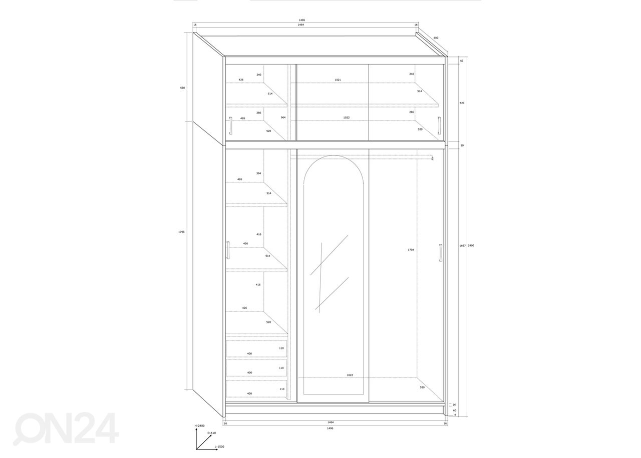 Liukuovikaappi 150 cm kuvasuurennos