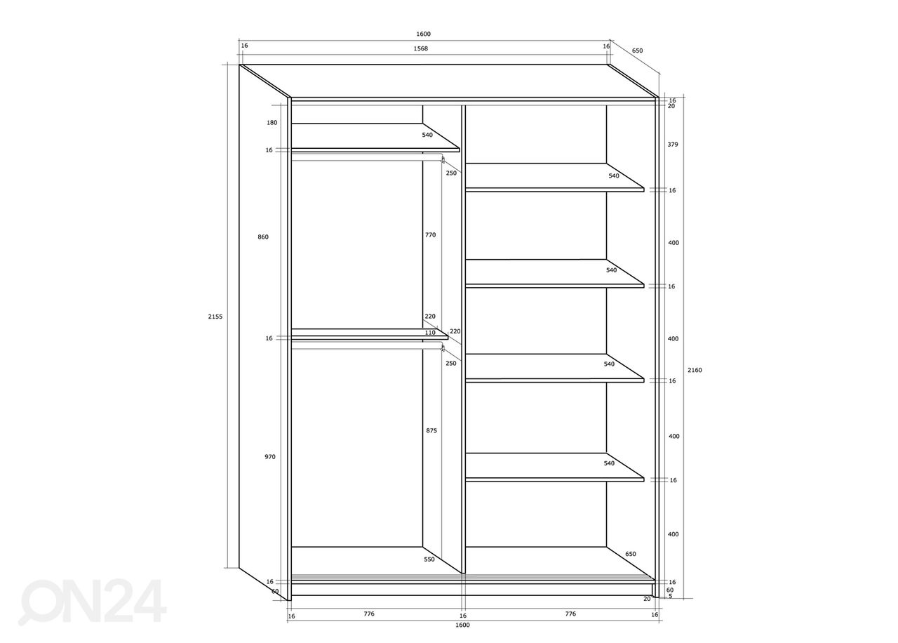 Liukuovikaappi 160 cm kuvasuurennos