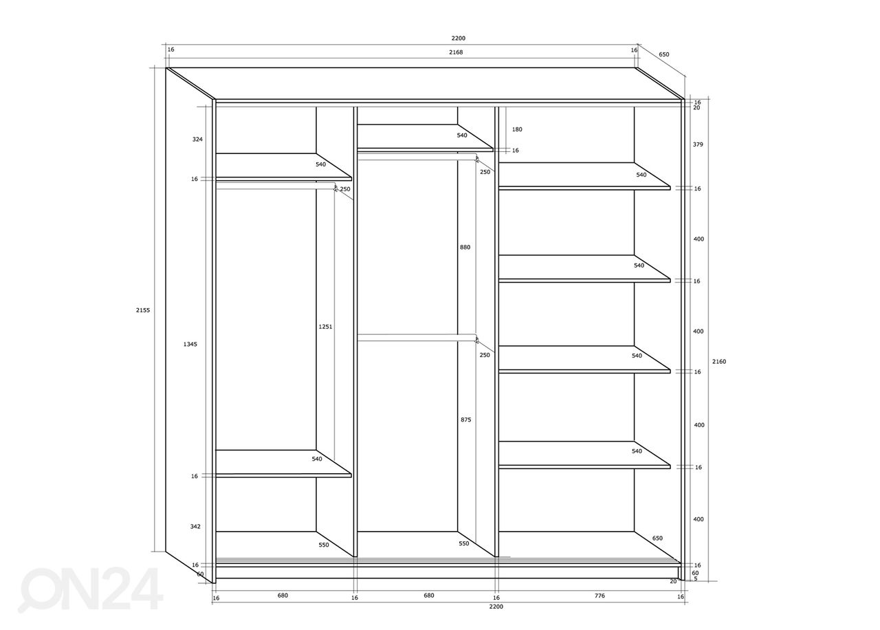 Liukuovikaappi 220 cm kuvasuurennos