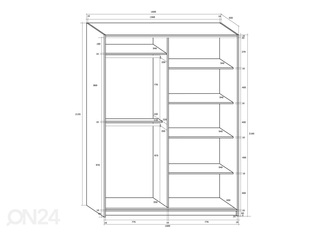 Liukuovikaappi Durrus 160 cm kuvasuurennos