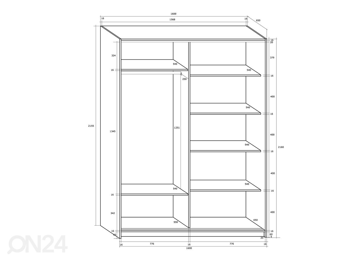 Liukuovikaappi Durrus 160 cm kuvasuurennos