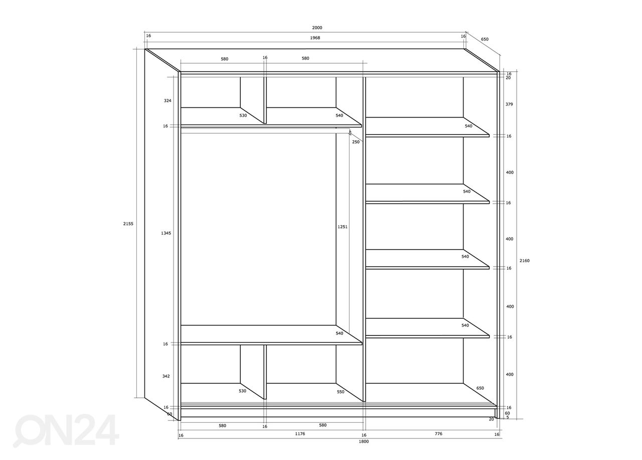 Liukuovikaappi Durrus 200 cm kuvasuurennos