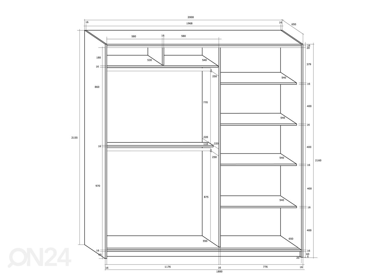 Liukuovikaappi Durrus 200 cm kuvasuurennos