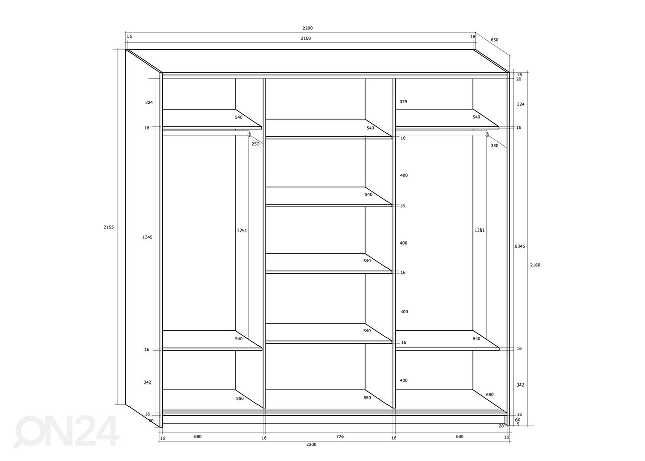 Liukuovikaappi Durrus 220 cm kuvasuurennos