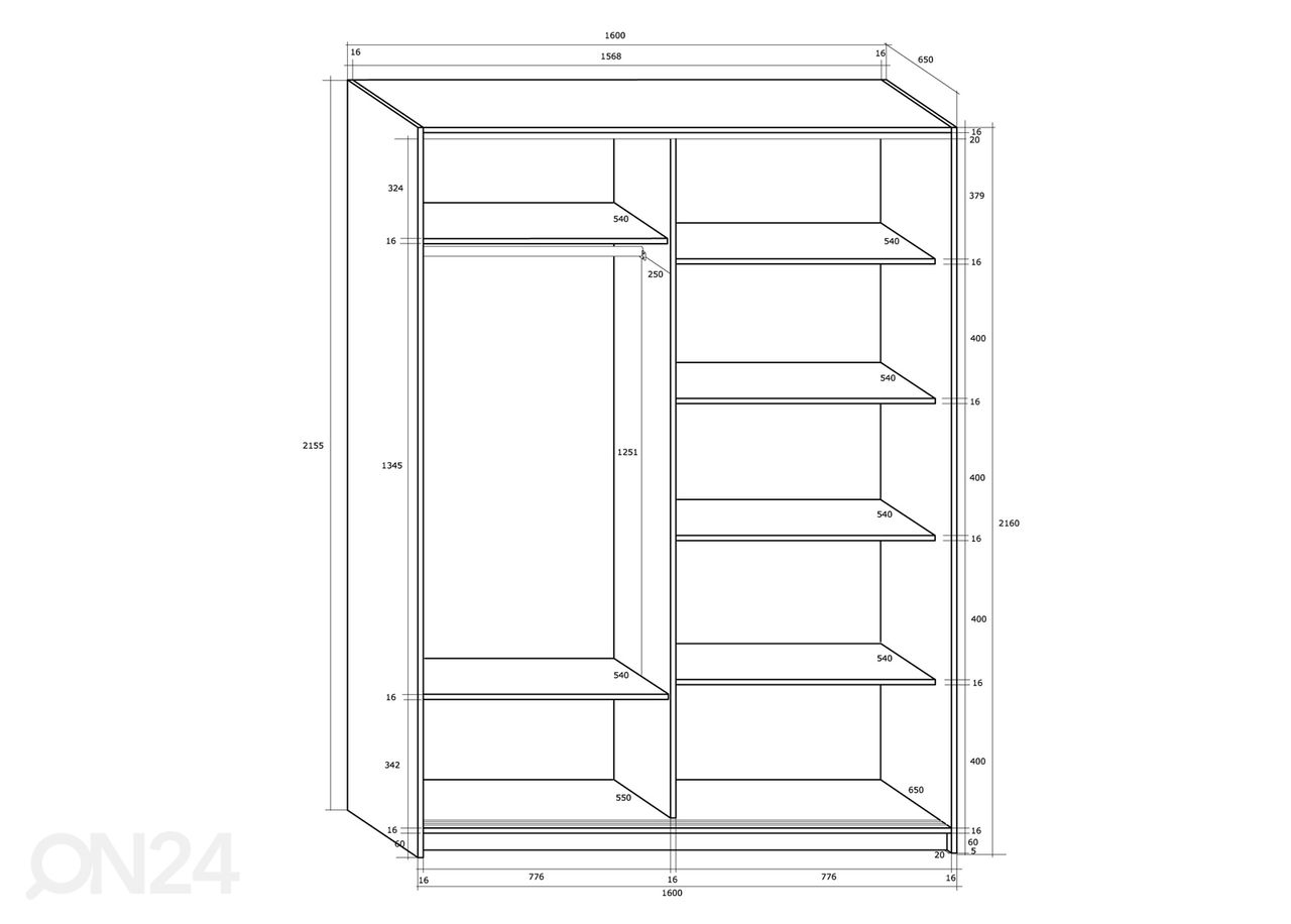 Liukuovikaappi Durrus II 160 cm kuvasuurennos