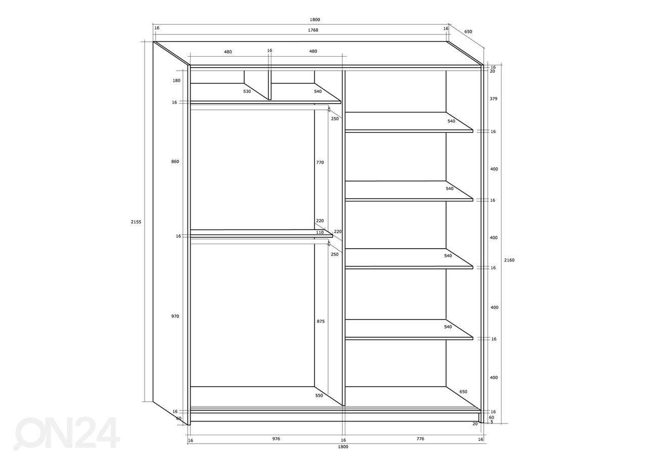 Liukuovikaappi Durrus II 180 cm kuvasuurennos