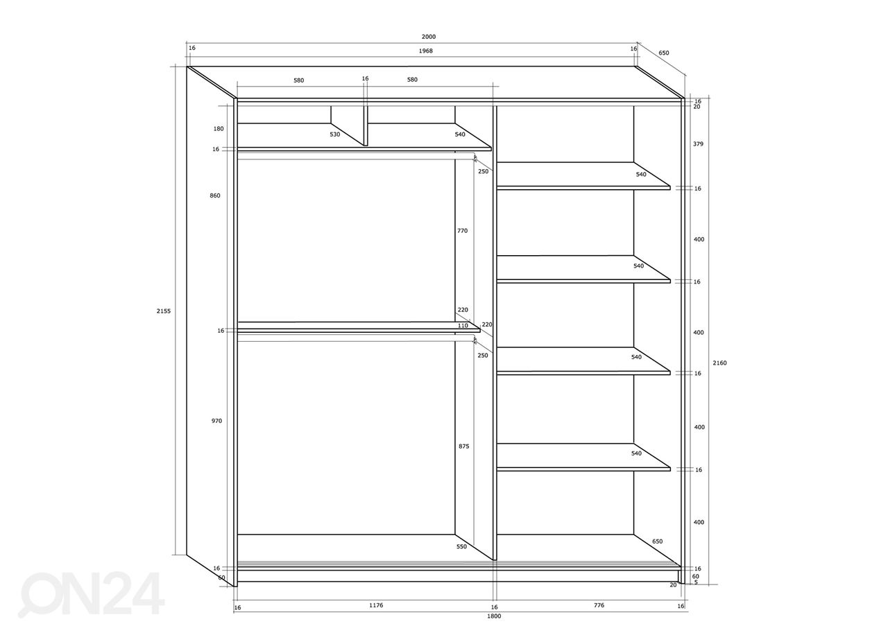 Liukuovikaappi Durrus II 200 cm kuvasuurennos