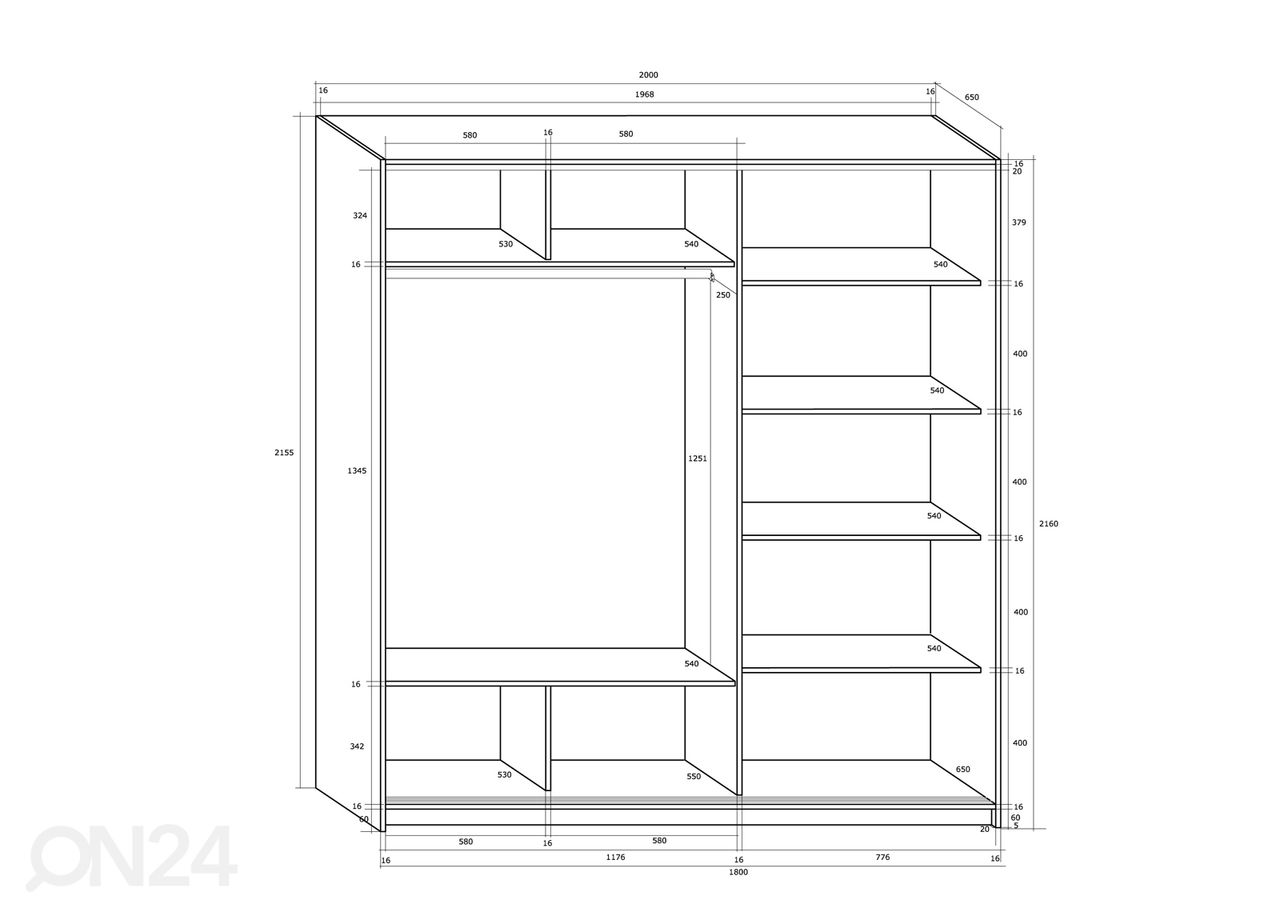 Liukuovikaappi Durrus II 200 cm kuvasuurennos