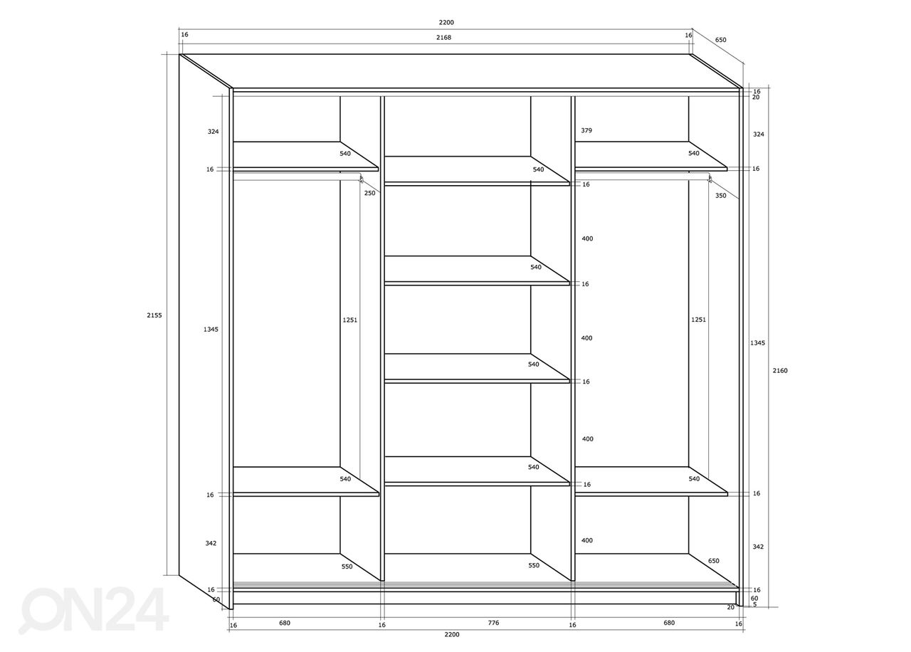 Liukuovikaappi Durrus II 220 cm kuvasuurennos