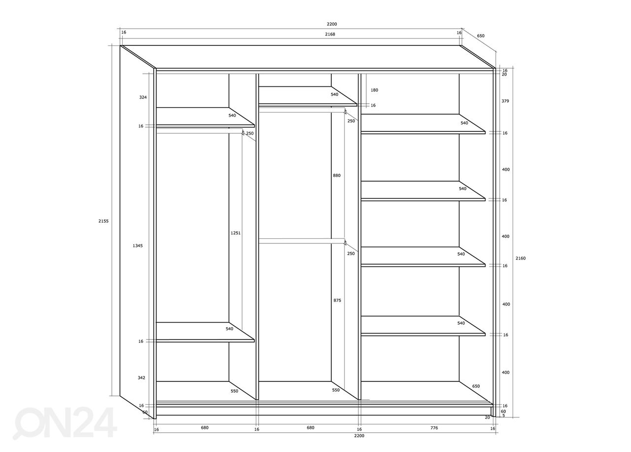 Liukuovikaappi Durrus II 220 cm kuvasuurennos