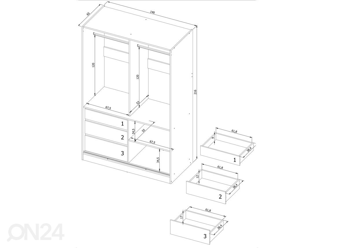 Liukuovikaappi peilillä Haines 140 cm kuvasuurennos