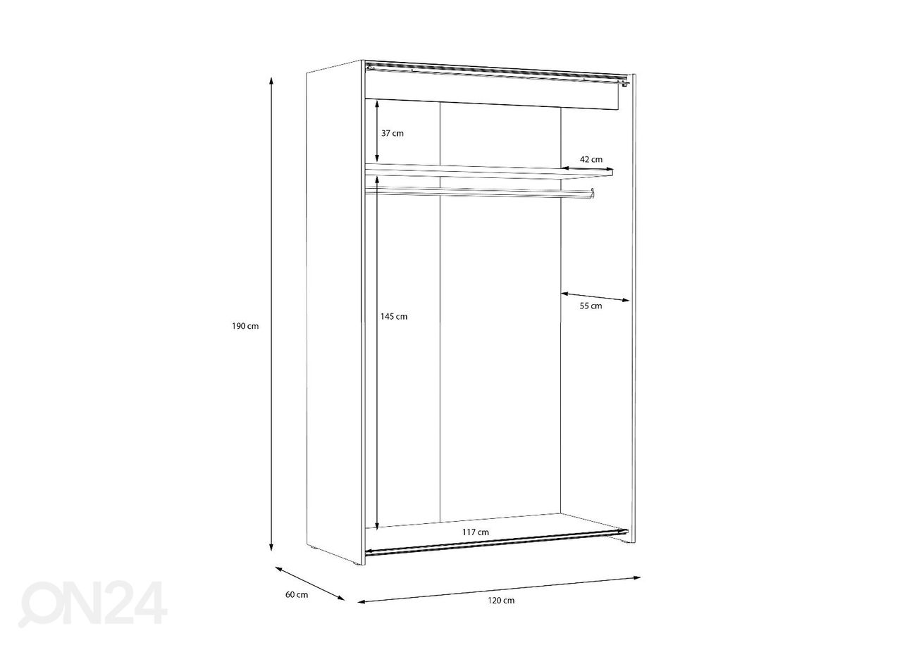 Liukuovinen vaatekaappi Arco 120 cm kuvasuurennos