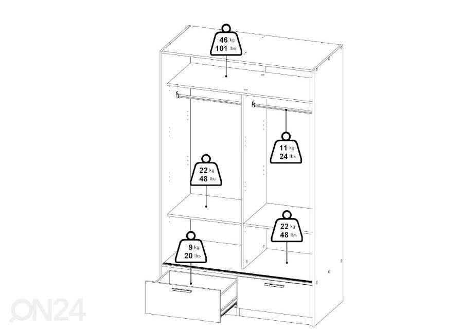 Liukuovinen vaatekaappi Line 121 cm, hikkori kuvasuurennos