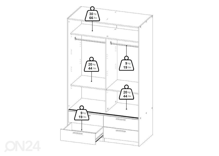 Liukuovinen vaatekaappi Line 121 cm, valkoinen kuvasuurennos