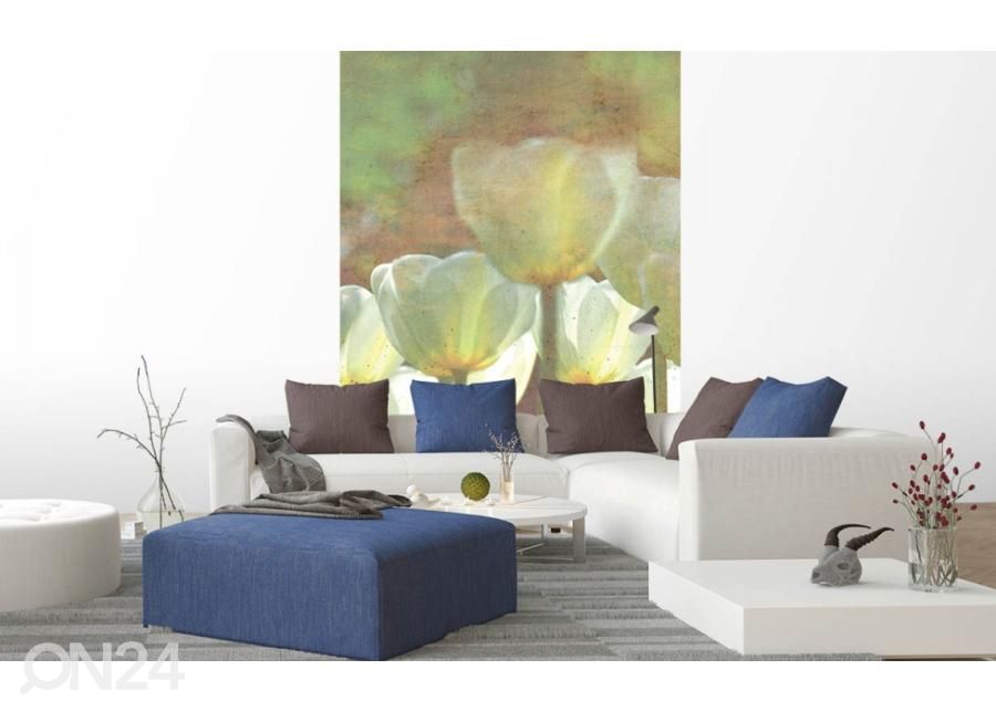 Non-woven kuvatapetti White Tulips Abstract 150x250 cm kuvasuurennos