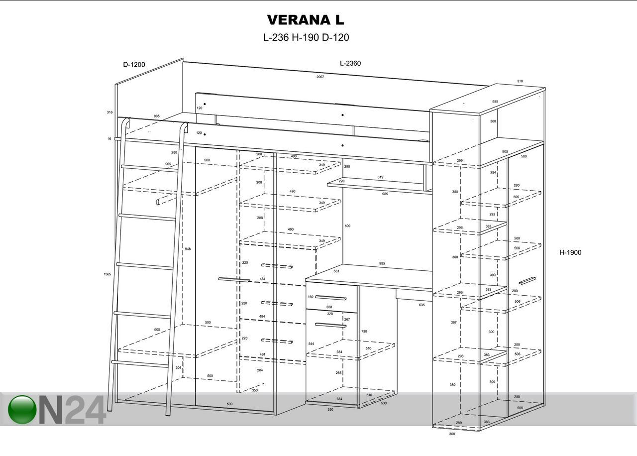 Parvisänky työpöydällä 90x200 cm kuvasuurennos