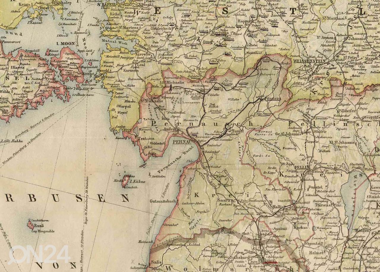 Regio einäkartta Liv-Est-Kurland 1898 kehyksellä kuvasuurennos