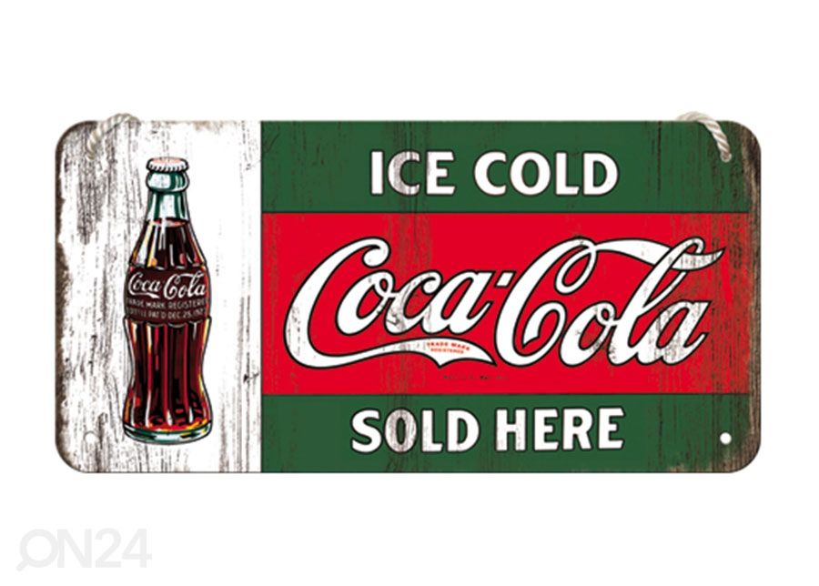 Retro metallitaulu Coca-Cola Ice Cold Sold Here 10x20 cm kuvasuurennos