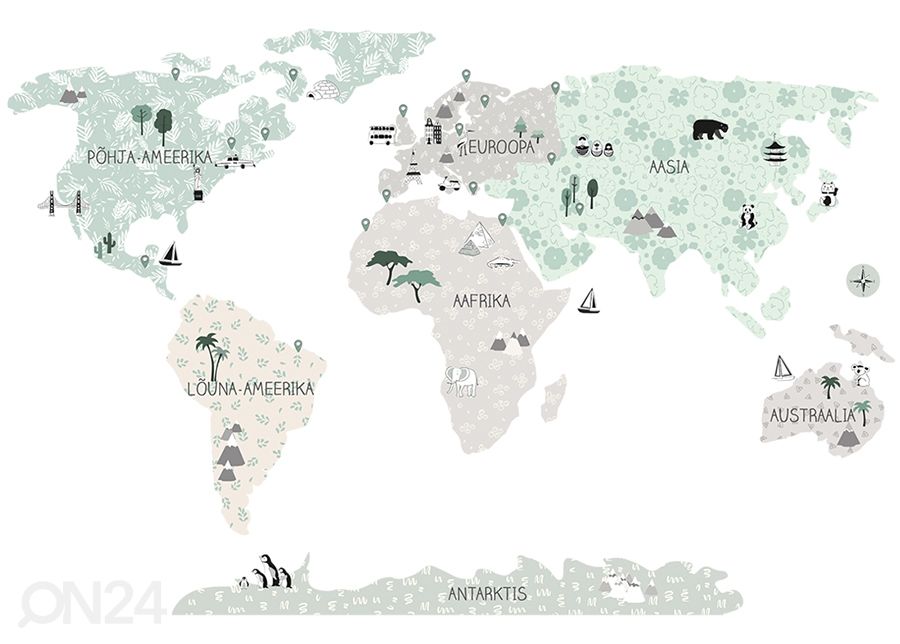 Seinätarrat Maailmankartta L viron kielellä, tropic sand kuvasuurennos