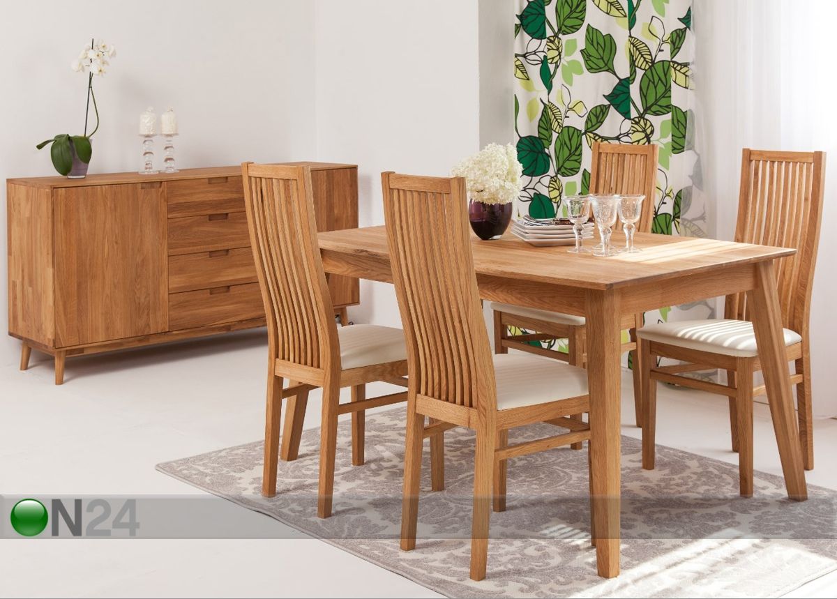 Tammi ruokapöytä Genf 140x90 cm + 4 tuolia Sandra kuvasuurennos