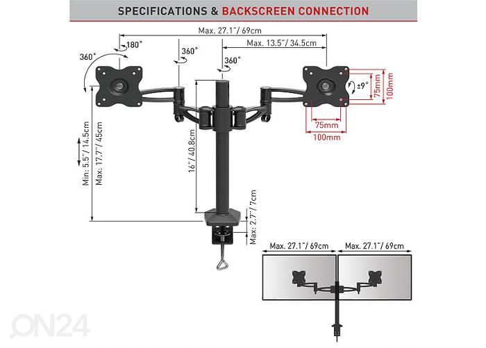 Television pöytäjalusta kahdelle näytölle Barkan E642.B 13 "-29" kuvasuurennos