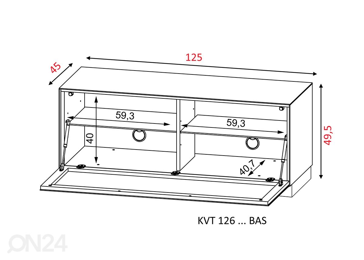 TV-taso pyörillä Venti 125 cm kuvasuurennos