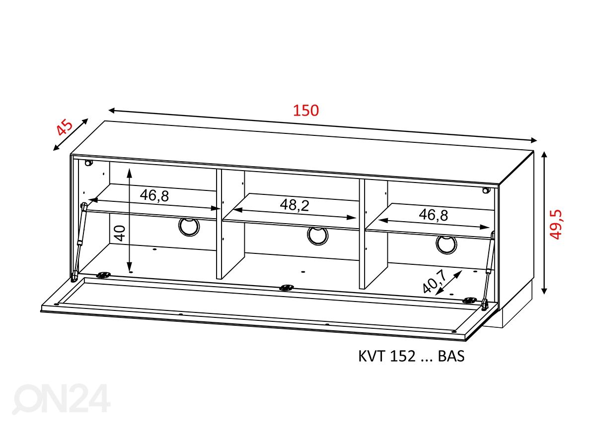 TV-taso pyörillä Venti 150 cm kuvasuurennos