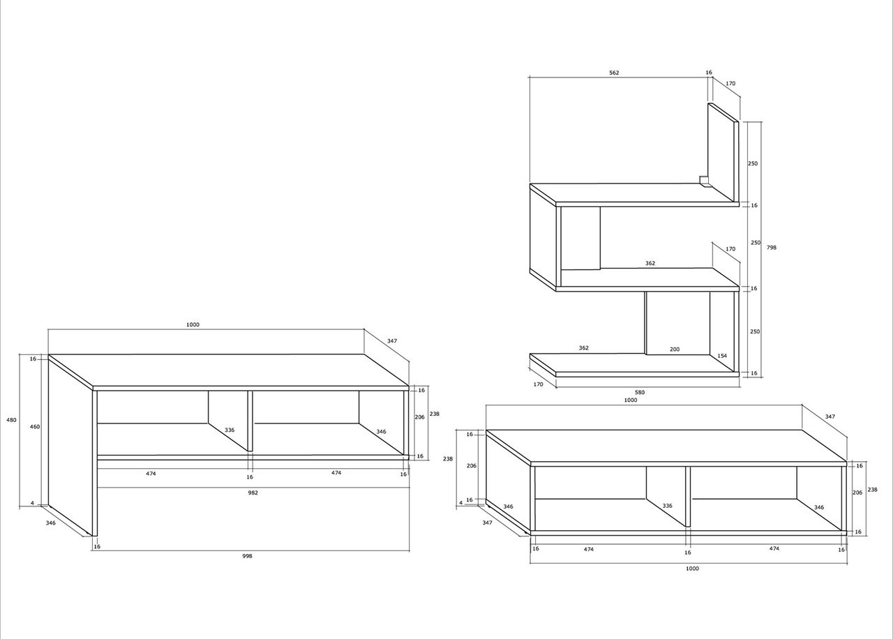 TV-taso + seinähylly 185 cm kuvasuurennos