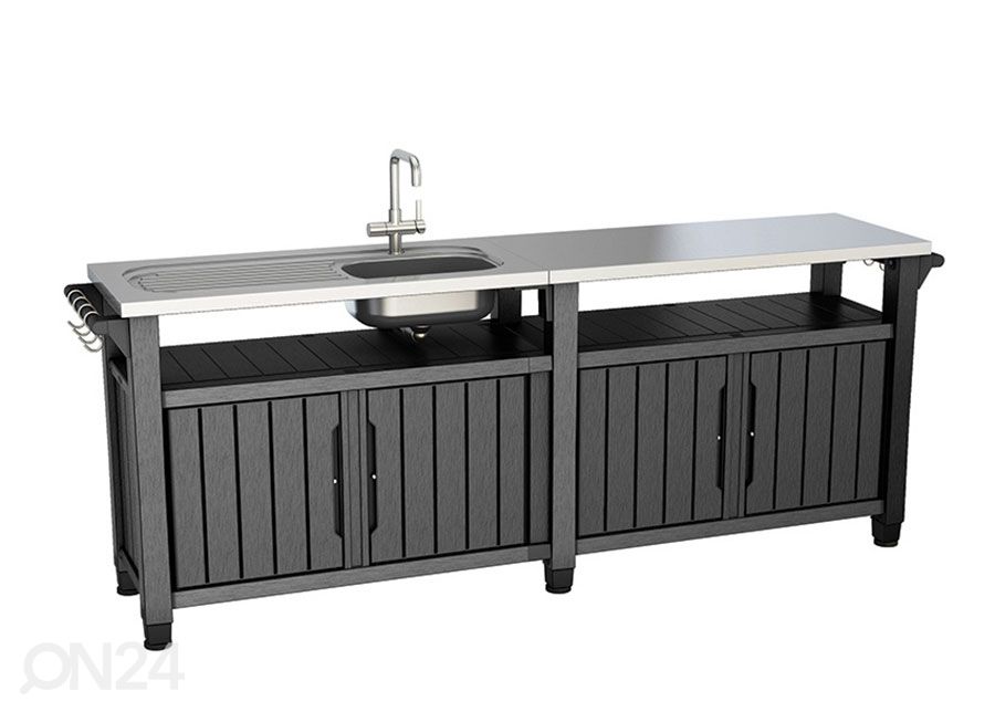 Ulkokeittiön sivupöytä pesualtaalla Keter Unity Chef 51x237 cm, grafiitti kuvasuurennos