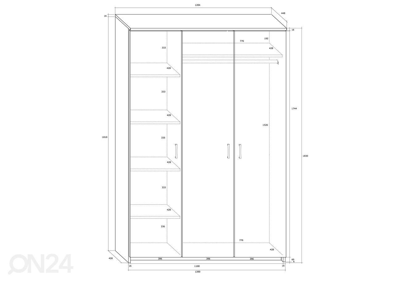 Vaatekaappi 120 cm kuvasuurennos