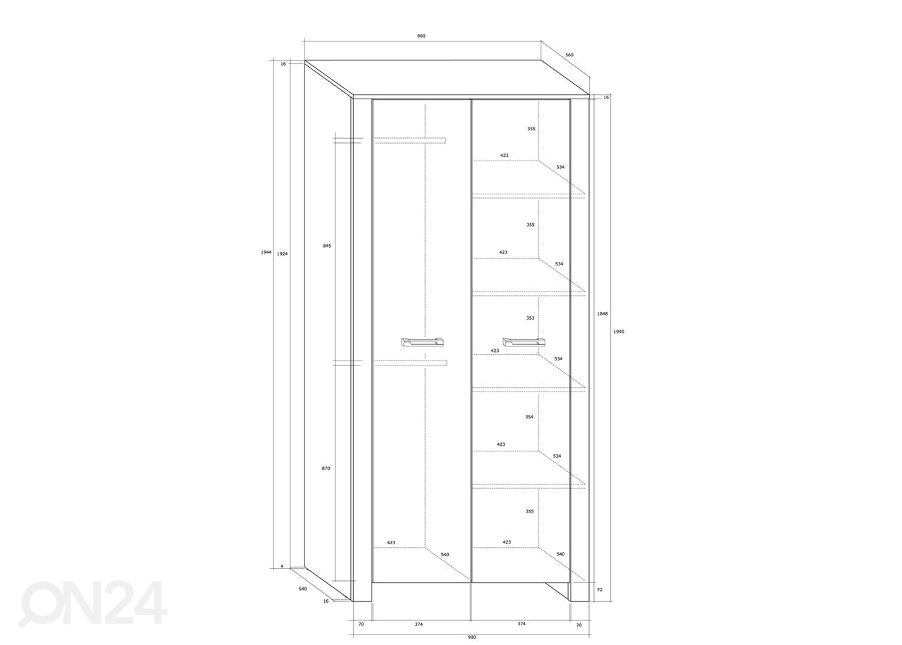 Vaatekaappi 90 cm kuvasuurennos