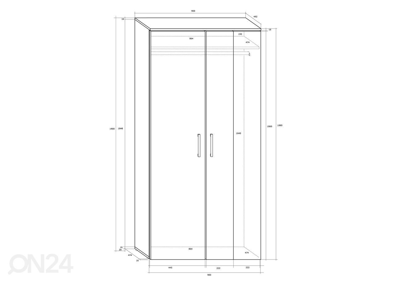 Vaatekaappi Bantry 90 cm kuvasuurennos