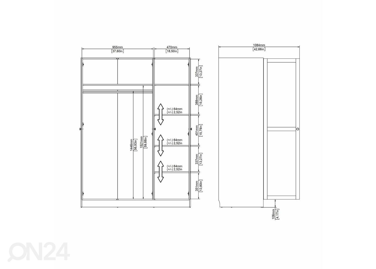 Vaatekaappi Billund 3, 147 cm jacksoni tammi kuvasuurennos