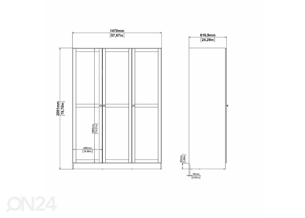 Vaatekaappi Billund 3, 147 cm jacksoni tammi kuvasuurennos