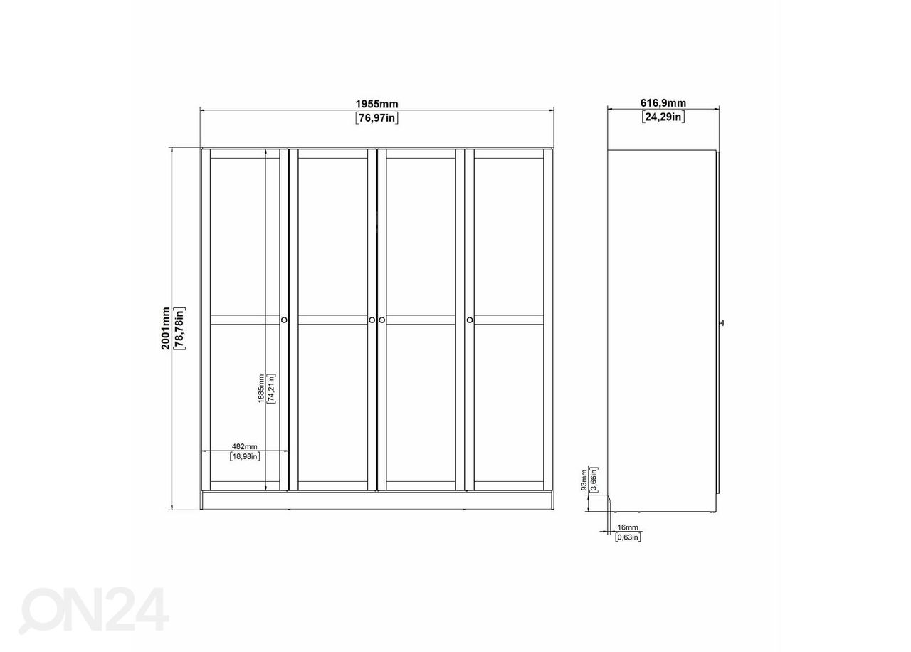 Vaatekaappi Billund 4, 195 cm jacksoni tammi kuvasuurennos