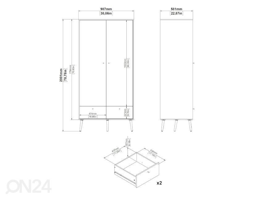 Vaatekaappi Bodo 99 cm kuvasuurennos