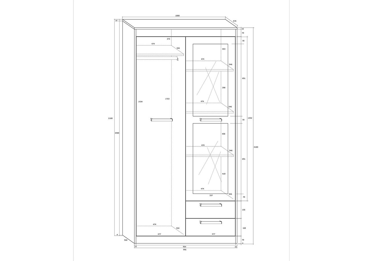 Vaatekaappi Cobhy 110 cm kuvasuurennos