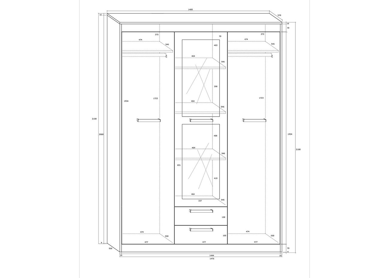 Vaatekaappi Cobhy 148 cm kuvasuurennos