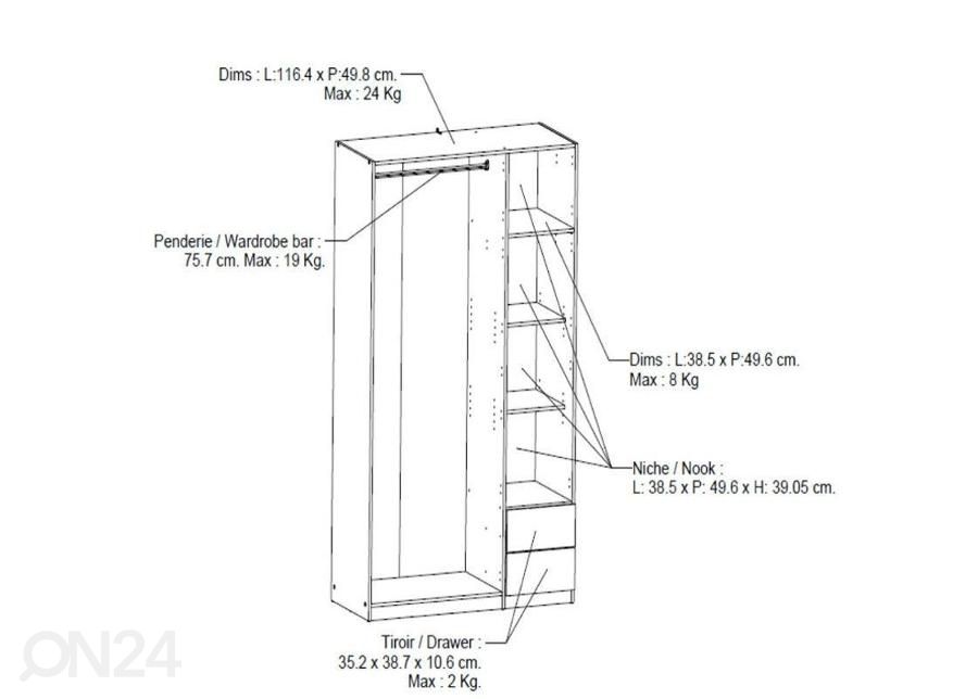 Vaatekaappi Ghost 120 cm kuvasuurennos