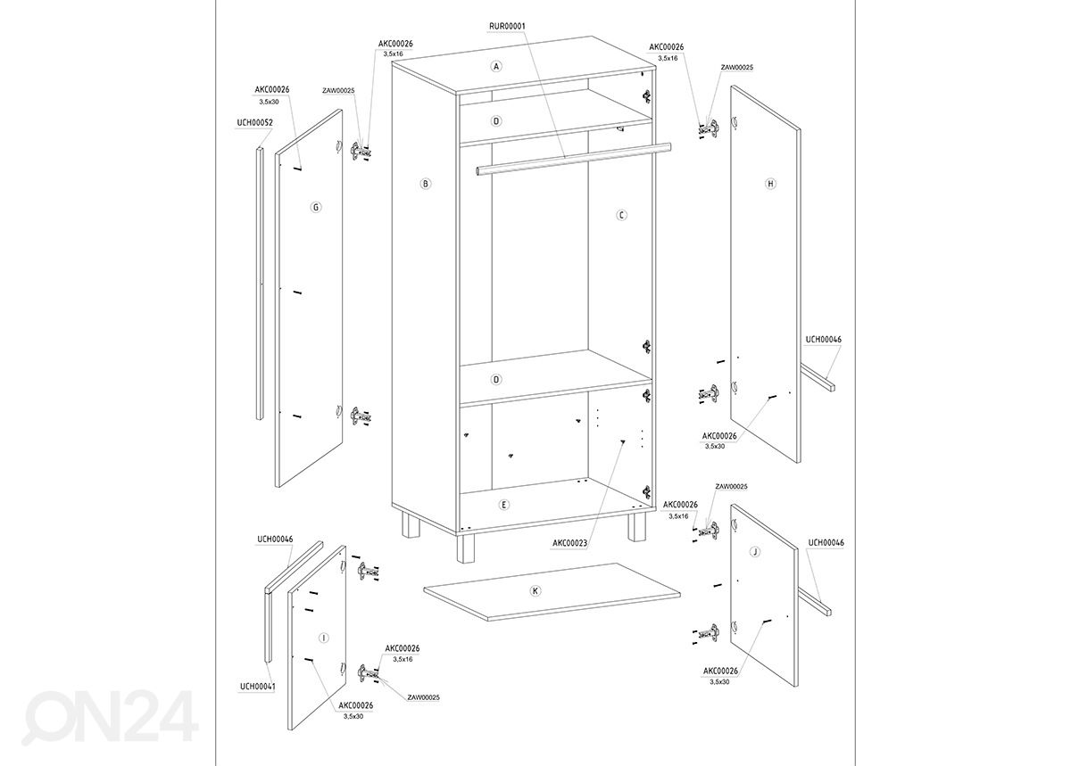 Vaatekaappi Youghal 90 cm kuvasuurennos