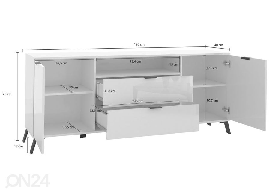 Valkoinen lipasto Casablance 180cm kuvasuurennos